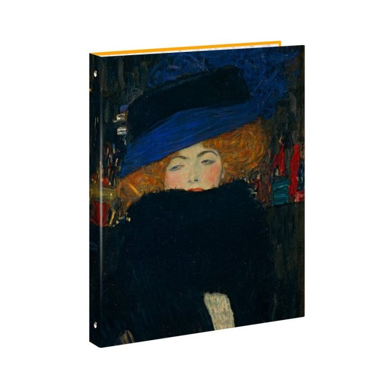 Cartella Image - 4 Anelli Tondi - Diametro 30 Mm - G. Klimt - Signora Con Cappello E Boa Di Piume