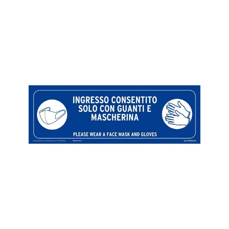 Cartello Adesivo Verticale Ingresso Con Mascherina E Guanti - Buffetti