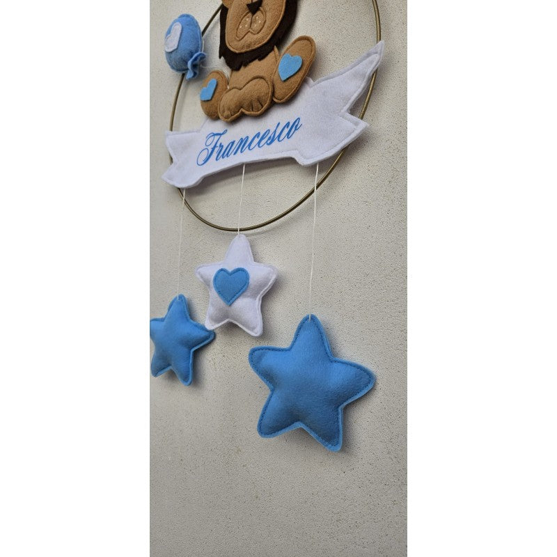 Cerchio Nascita Azzurro Con Leoncino - Personalizzabile