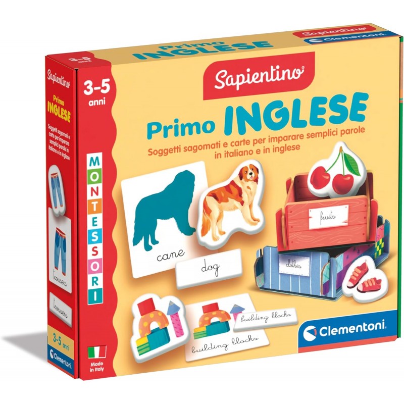 Clementoni Sapientino Montessori - Primo Inglese - Gioco Montessori 3 Anni, Gioco Educativo Per Imparare Inglese, Flashcards