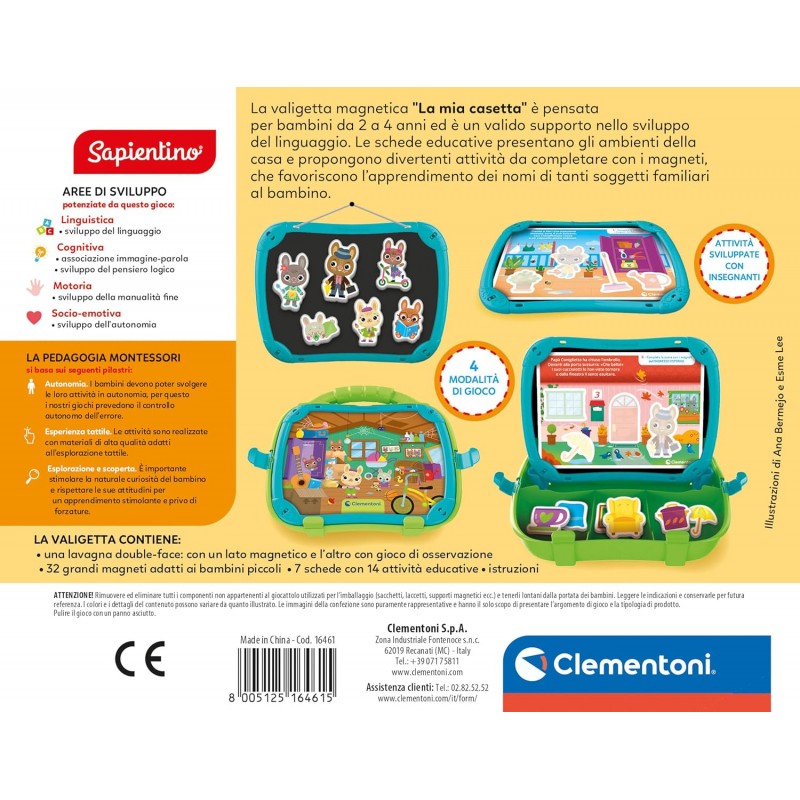 Clementoni Sapientino Valigetta Magnetica Casetta Montessori - Gioco Educativo Montessori 2 Anni Per Imparare Nuove Parole