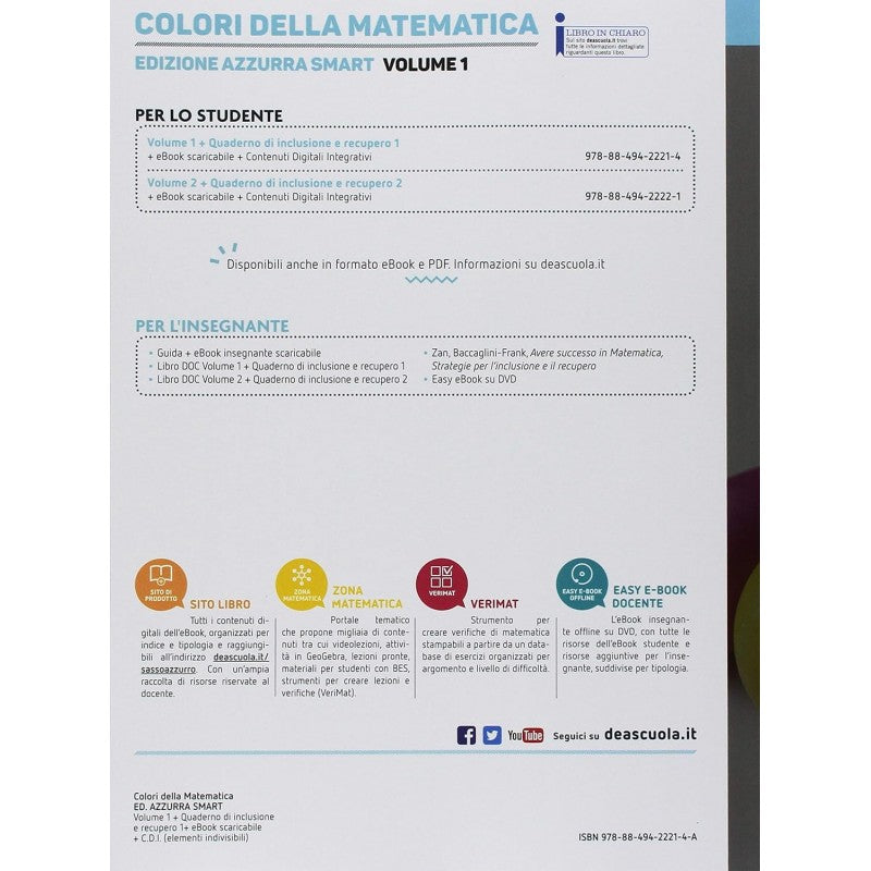 Colori Della Matematica. Ediz. Azzurra Smart. Con Quaderno Di Inclusione E Recupero. Per I Licei. Con Ebook. (vol. 1)