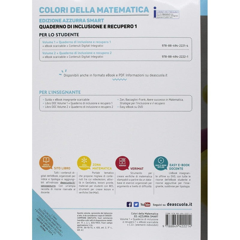 Colori Della Matematica. Ediz. Azzurra Smart. Con Quaderno Di Inclusione E Recupero. Per I Licei. Con Ebook. (vol. 1)