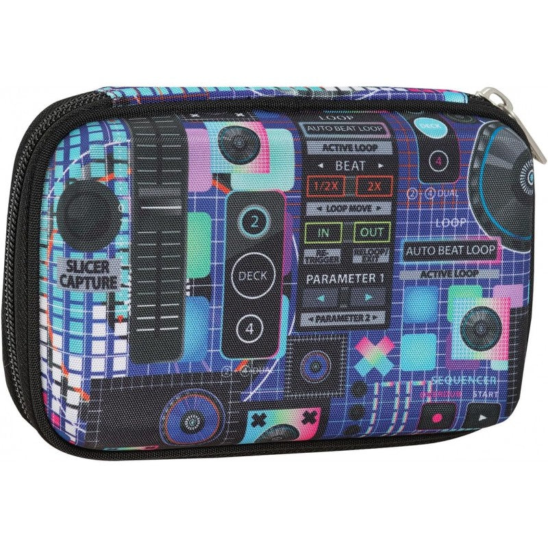 Comix - Astuccio Maxi Zip, Con Penne, Matite E Pennarelli Inclusi, 21x6,5hx14,5 Cm, Blu E Nero