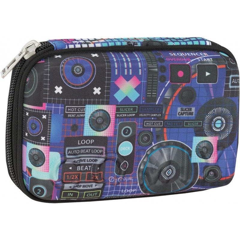 Comix - Astuccio Maxi Zip, Con Penne, Matite E Pennarelli Inclusi, 21x6,5hx14,5 Cm, Blu E Nero