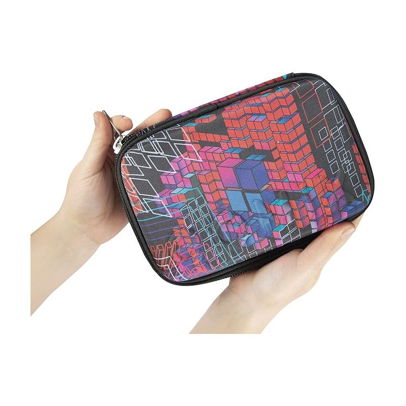 Comix - Astuccio Maxi Zip, Con Penne, Matite E Pennarelli Inclusi, 21x6,5hx14,5 Cm, Nero E Rosso