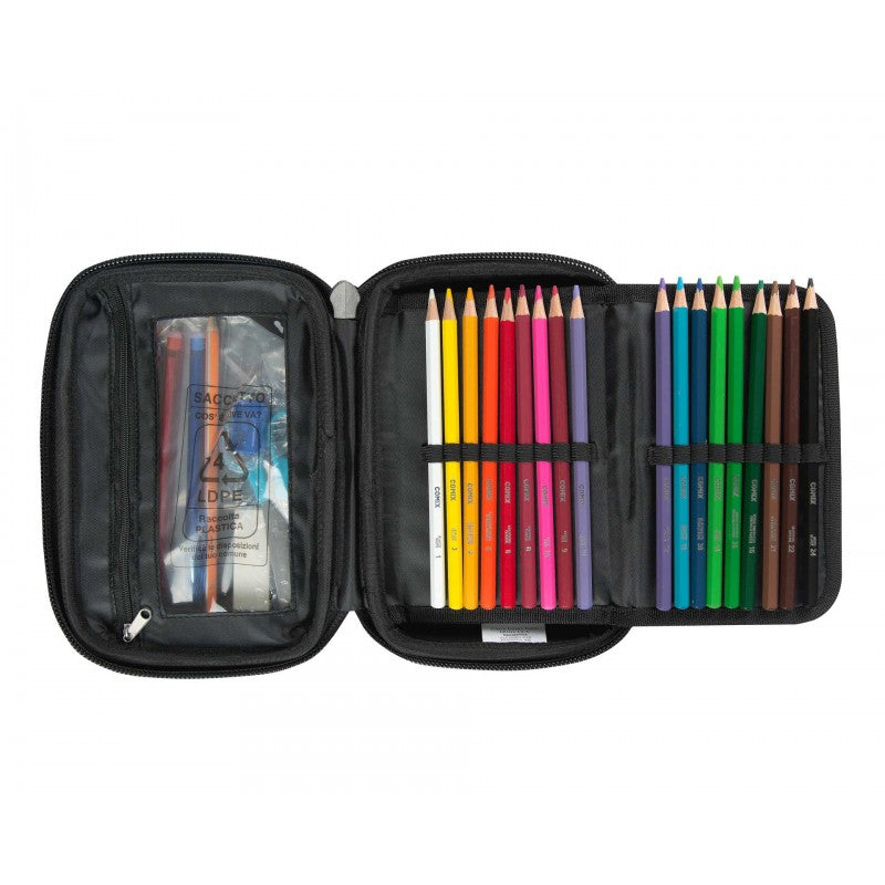 Comix Bright - Astuccio Scuola, Astuccio Maxi Zip Con Set Cancelleria Incluso