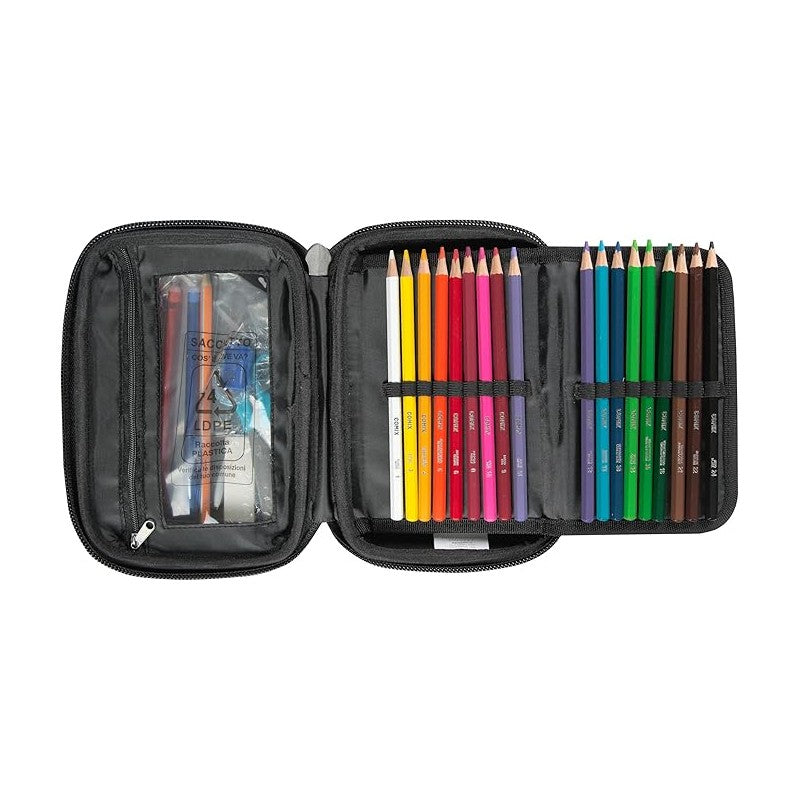 Comix Bright - Astuccio Scuola, Astuccio Maxi Zip Con Set Cancelleria Incluso