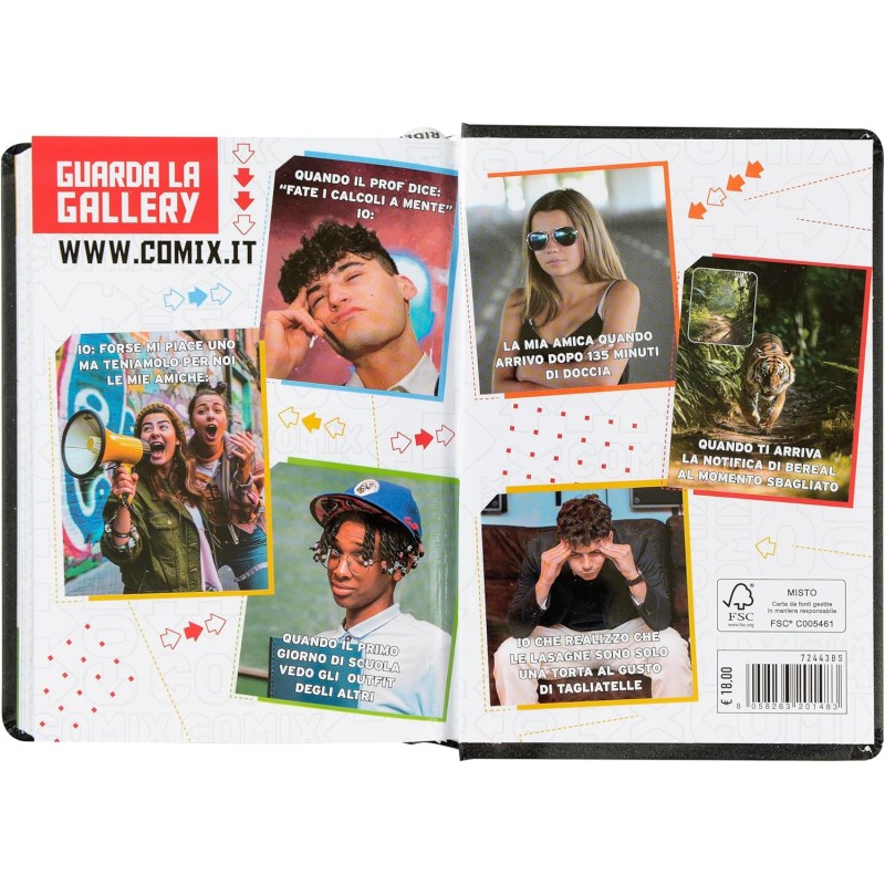 Comix - Diario Mignon Plus Giornaliero 16 Mesi, 2024-2025 Con Copertina Rigida, 9x12.5h Cm, Nero