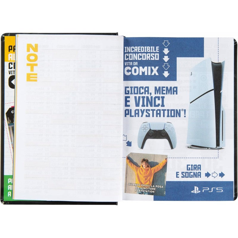 Comix - Diario Mignon Plus Giornaliero 16 Mesi, 2024-2025 Con Copertina Rigida, 9x12.5h Cm, Nero