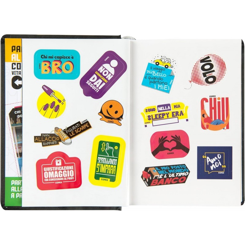 Comix - Diario Mignon Plus Giornaliero 16 Mesi, 2024-2025 Con Copertina Rigida, 9x12.5h Cm, Nero