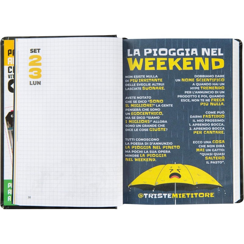 Comix - Diario Mignon Plus Giornaliero 16 Mesi, 2024-2025 Con Copertina Rigida, 9x12.5h Cm, Nero