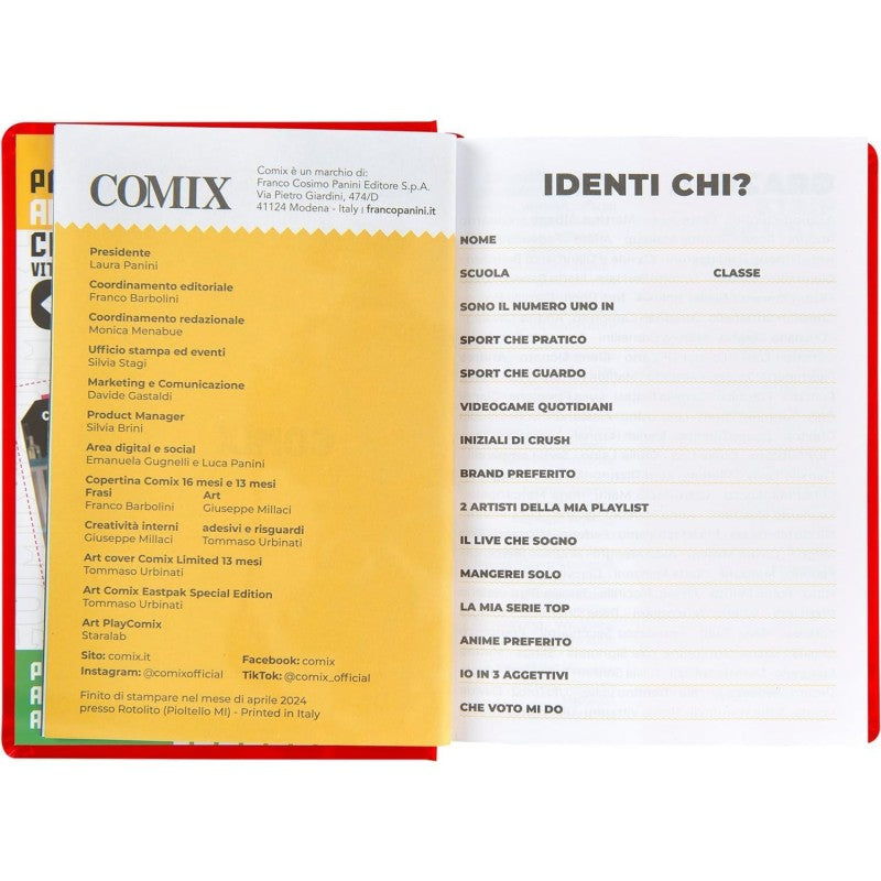 Comix - Diario Scuola 2024-2025 Mignon Giornaliero, Con Copertina Rigida, Ideale Per La Scuola Superiore, 9x12.5h Cm, Rosso