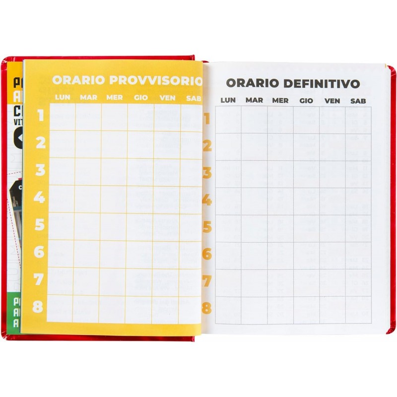 Comix - Diario Scuola 2024-2025 Mignon Giornaliero, Con Copertina Rigida, Ideale Per La Scuola Superiore, 9x12.5h Cm, Rosso