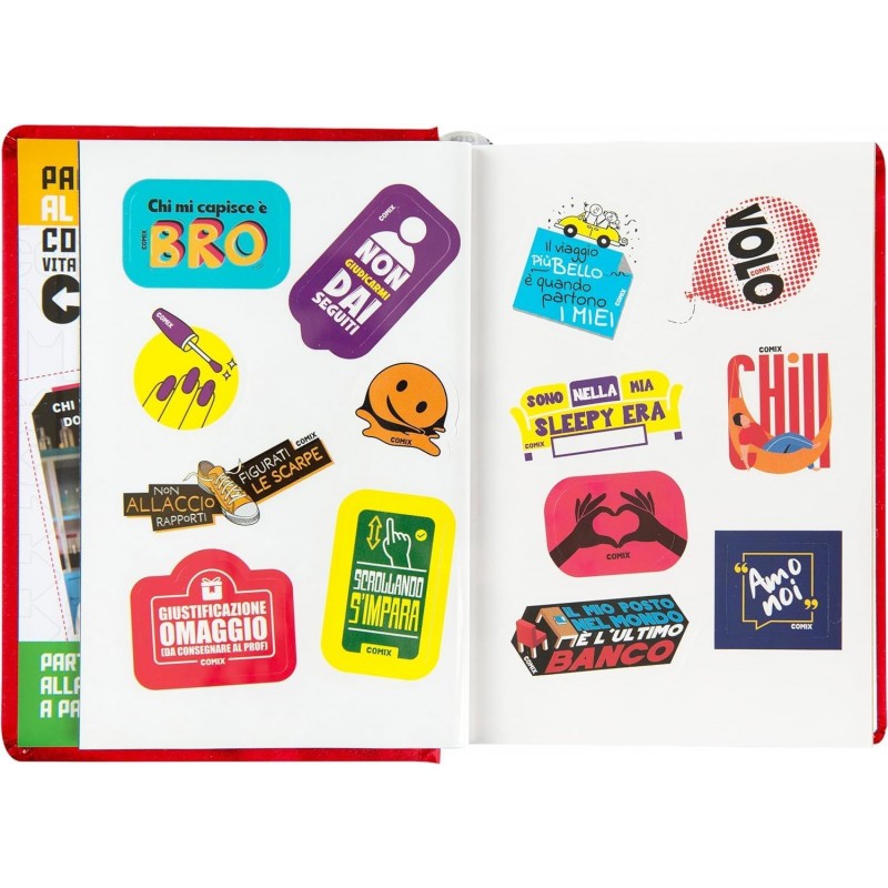 Comix - Diario Scuola 2024-2025 Mignon Giornaliero, Con Copertina Rigida, Ideale Per La Scuola Superiore, 9x12.5h Cm, Rosso