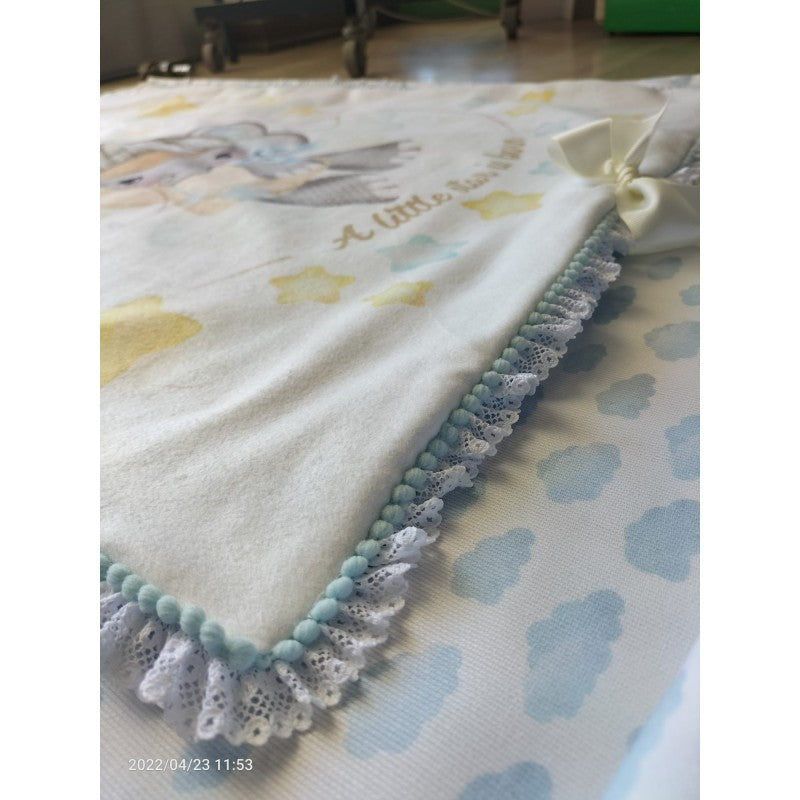 Copertina In Pile E Cotone Cm 70x90 Con Stampato Bimbo/a Elefantino