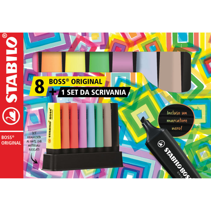 Desk Set STABILO con 8 Evidenziatori BOSS ORIGINAL + Pastel + Nature + Nero