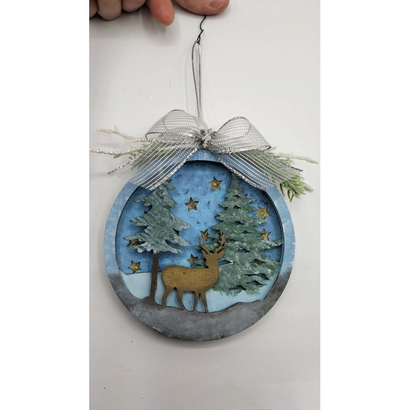 Disco Decorato A Mano - "il Cervo Nella Neve"