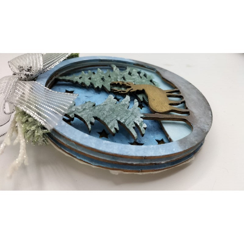 Disco Decorato A Mano - "il Cervo Nella Neve"