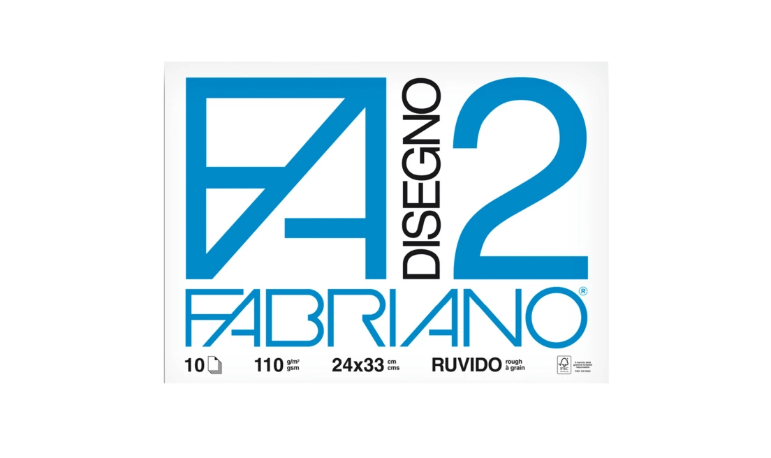 Fabriano F2, Album da Disegno, 24 x 33 cm, 10 Fogli Ruvidi, Grammatura 110gr/m2