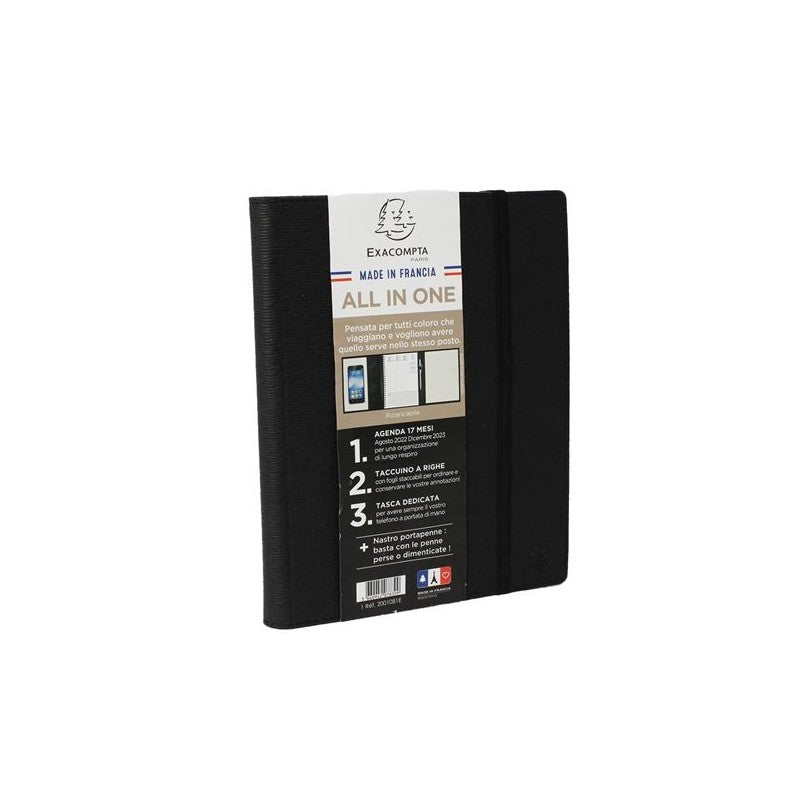 Exacompta Agenda 17 Mesi - Settimanale - Spiralata - 17x21,5 Cm - All In One - Nero - 2001081e Quovadis