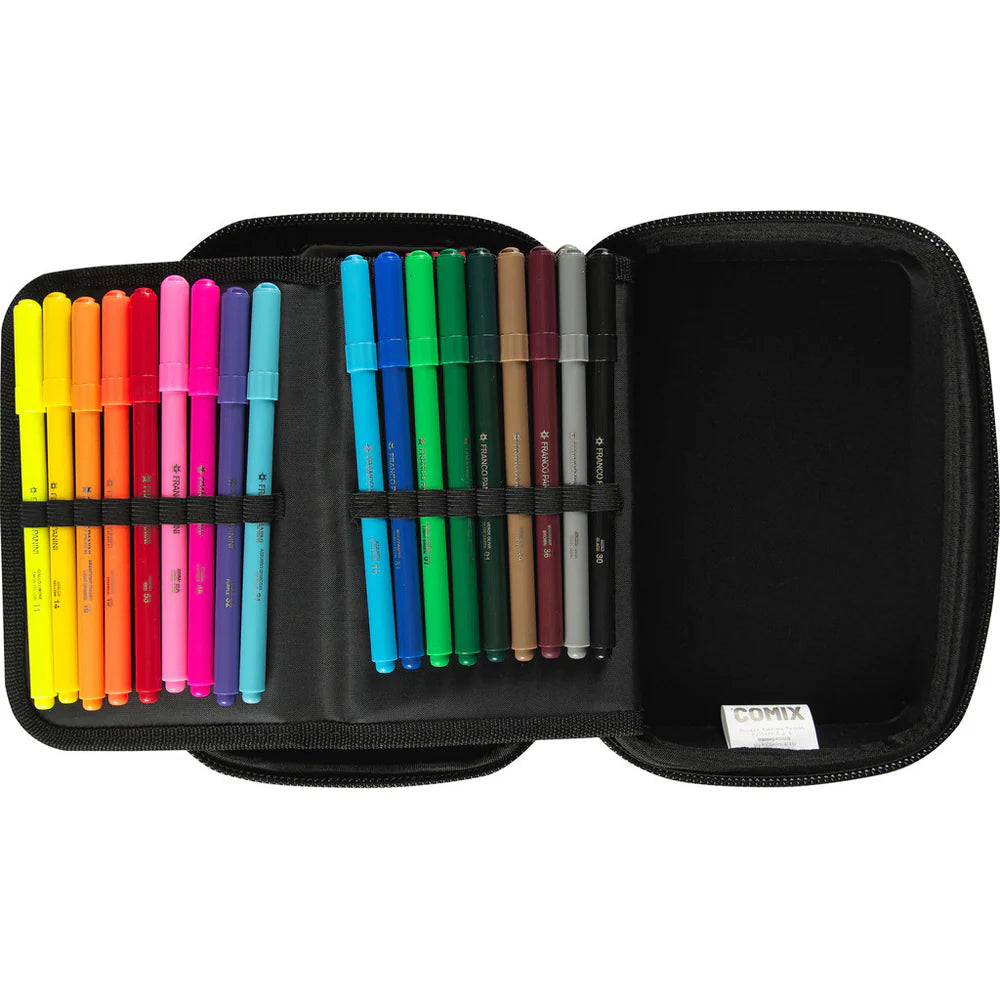 Astuccio COMIX Maxi Zip Glitter Cover Rigida con Maxi Logo in Rilievo, 21 x 14,5h x 6,5 cm – Colori Assortiti