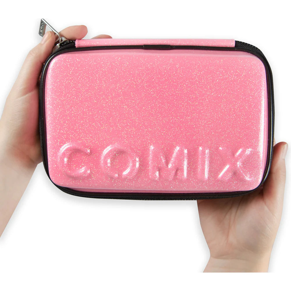 Astuccio COMIX Maxi Zip Glitter Cover Rigida con Maxi Logo in Rilievo, 21 x 14,5h x 6,5 cm – Colori Assortiti