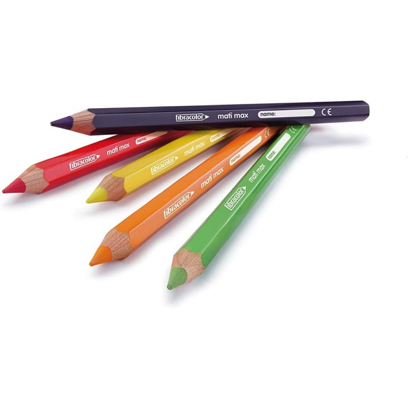 Fibracolor Mati' Max - Pastelli In Legno Esagonale - Punta Grossa - Confezione Da 6 Pz