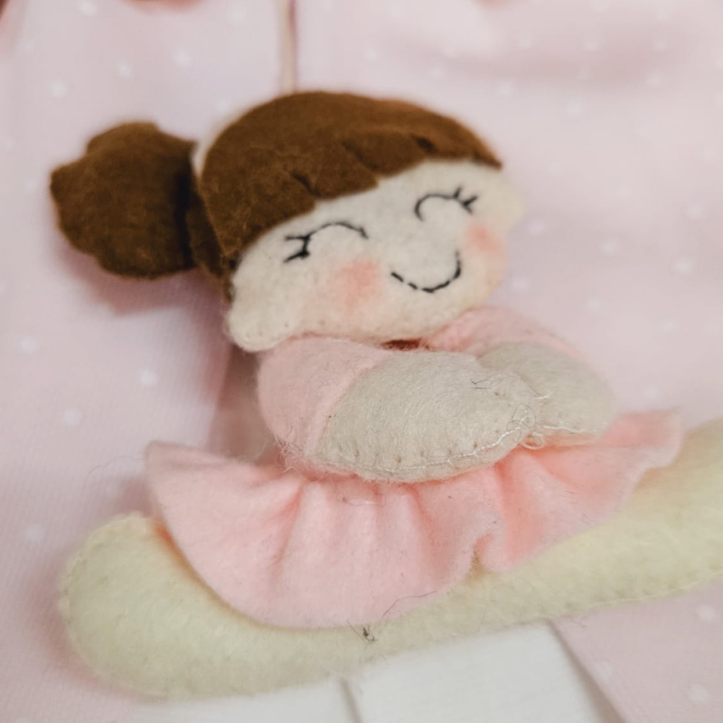 Fiocco Nascita Ballerina Rosa A Pois - Con Nome In Legno
