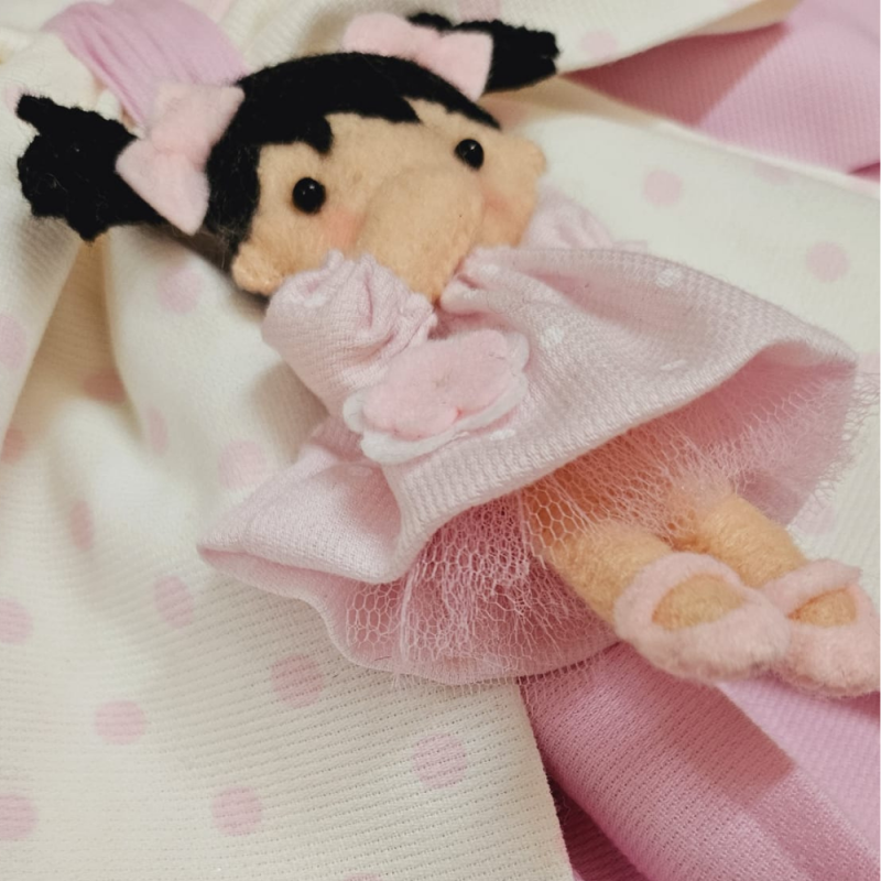 Fiocco Nascita Bambolina Rosa E Bianco A Pois