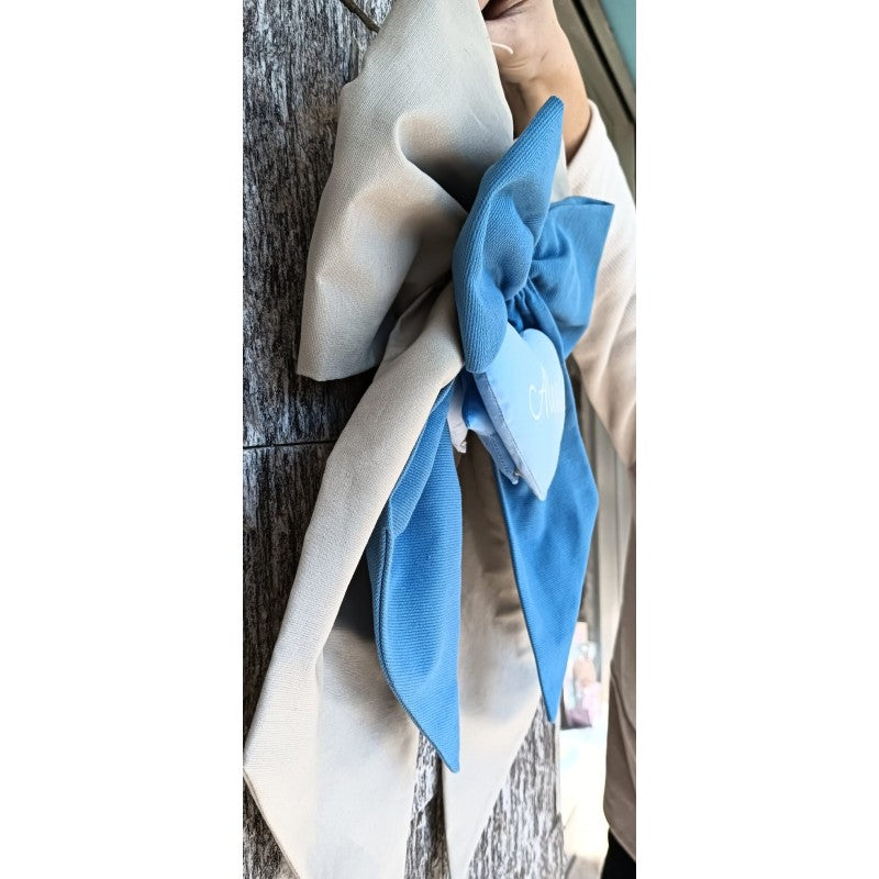 Fiocco Nascita Con Cuore Personalizzato - Azzurro/beige