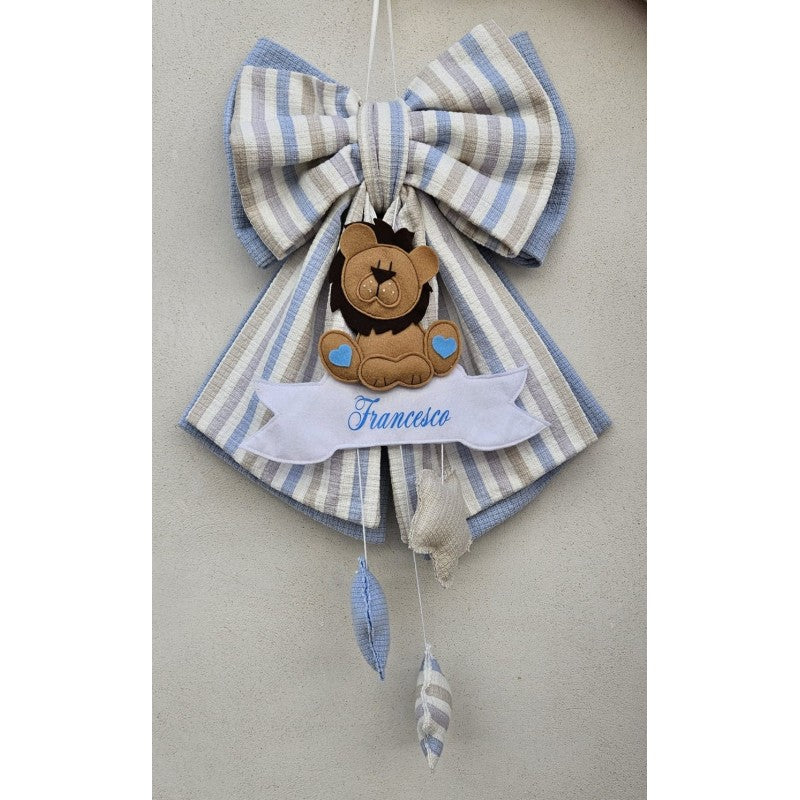 Fiocco Nascita Mussola Celeste - Personalizzabile