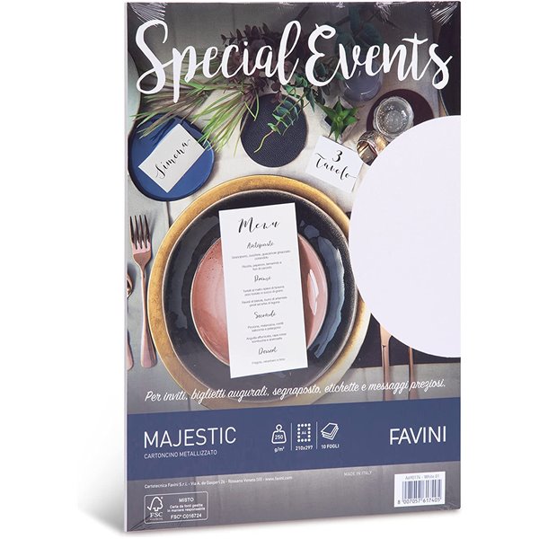 Carta metallizzata Favini Special Events, 10 fogli, 250 g/m²,  formato A4 (21x29,7 cm)