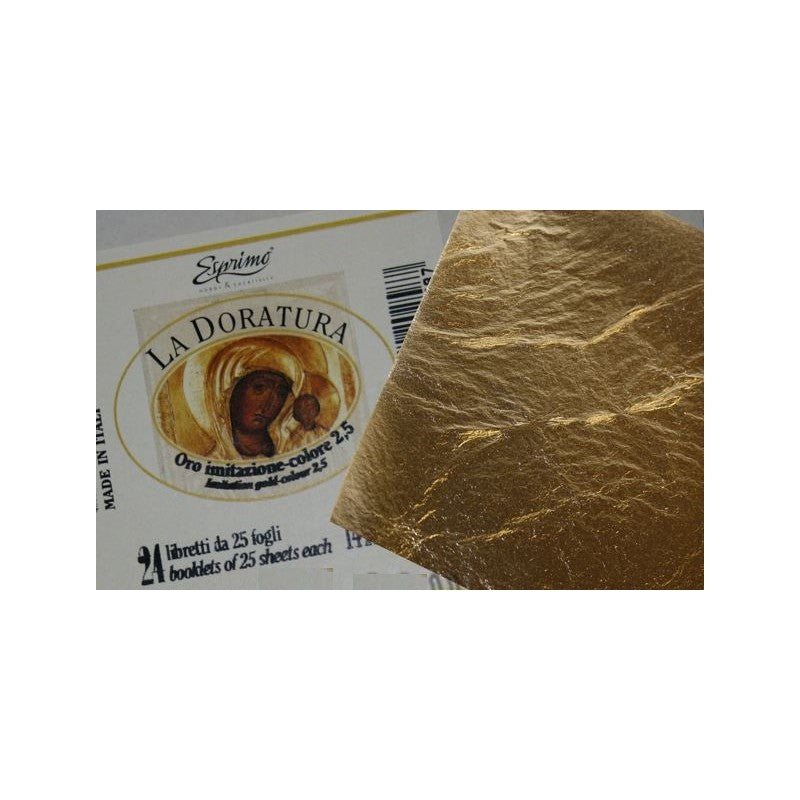 Foglia Oro Imitazione Colore 2,5 Ferrario - 14 X 14 Cm Libretto Da 25 Fogli
