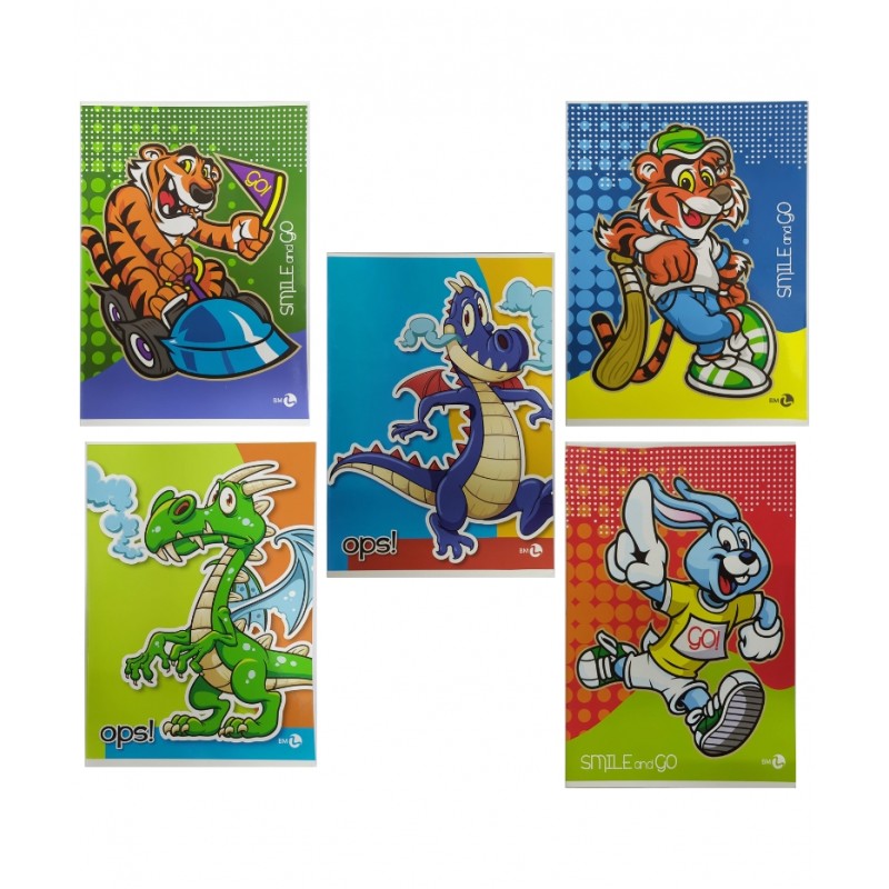 Kit 5 Maxi Quaderni Smile And Go A4 20+1 Fogli Rigo B 80gr - Fantasie Assortite