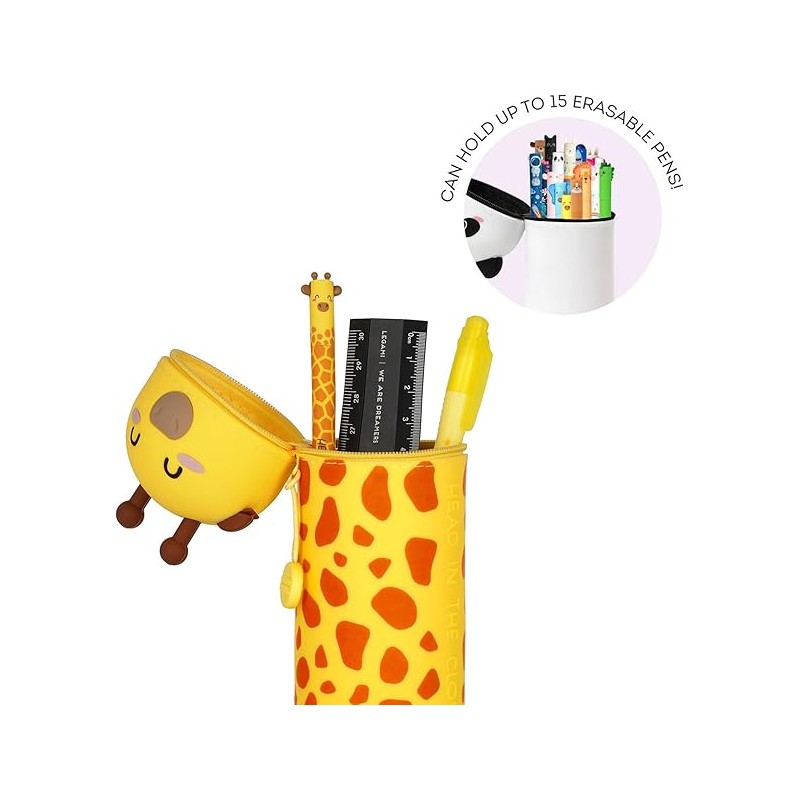 Legami - Kawaii Astuccio Scuola 2 In 1 In Morbido Silicone, Giraffa, Portapenne Da Tavolo, Chiusura Con Cerniera, H 18.5 Cm