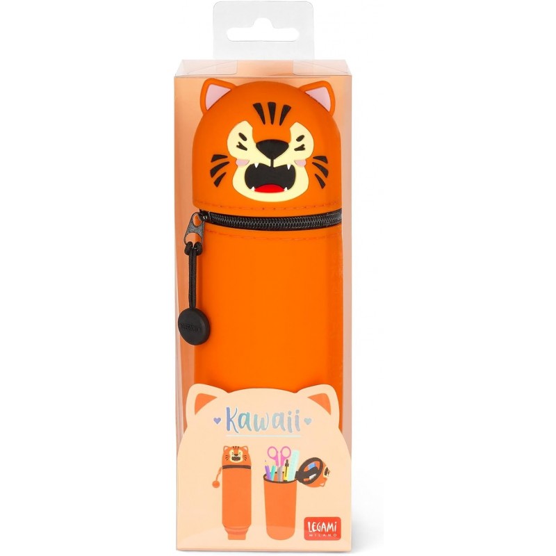 Legami - Kawaii Astuccio Scuola 2 In 1 In Morbido Silicone, Portapenne Da Tavolo, H 18.5 Cm, Tigre