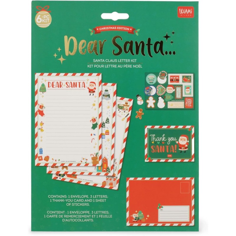 Legami - Kit Per Lettera A Babbo Natale, Set Lettera Unisex, Contiene Busta, Lettere Da Compilare, Cartolina, Foglio Adesivi