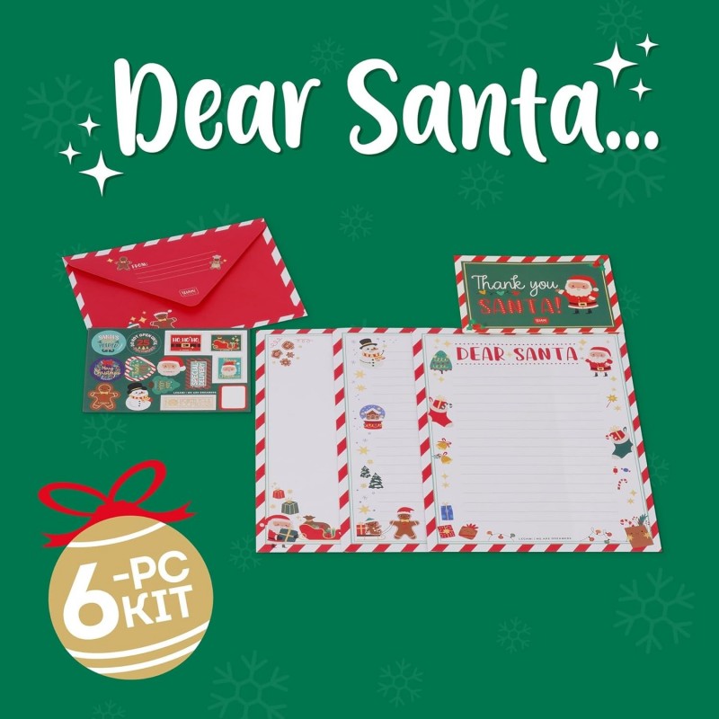 Legami - Kit Per Lettera A Babbo Natale, Set Lettera Unisex, Contiene Busta, Lettere Da Compilare, Cartolina, Foglio Adesivi