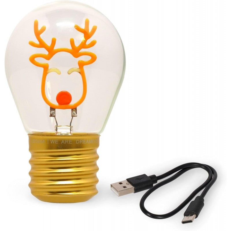 Legami - Lampada Da Tavolo A Forma Di Lampadina, Renna Di Natale, For Indoor Use Only, Ricaricabile Con Cavo Usb, Senza Fili