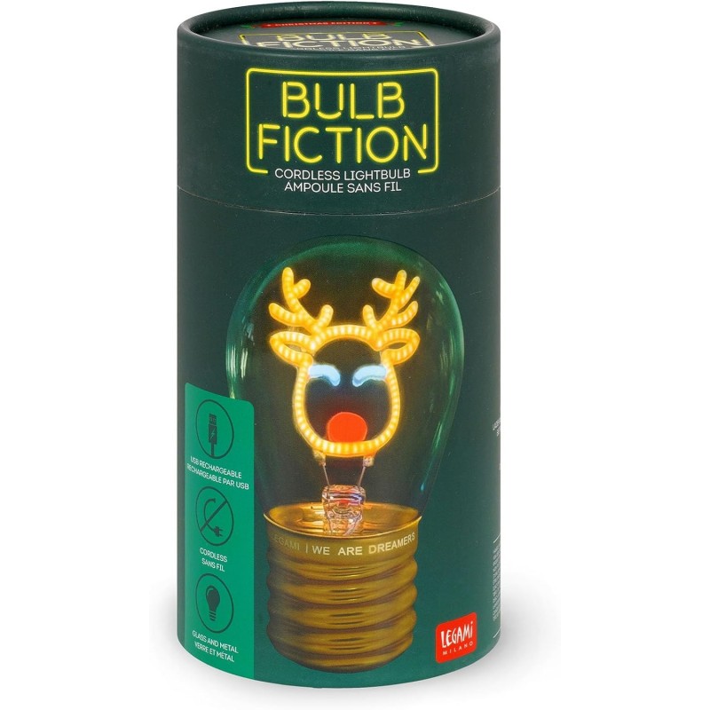 Legami - Lampada Da Tavolo A Forma Di Lampadina, Renna Di Natale, For Indoor Use Only, Ricaricabile Con Cavo Usb, Senza Fili