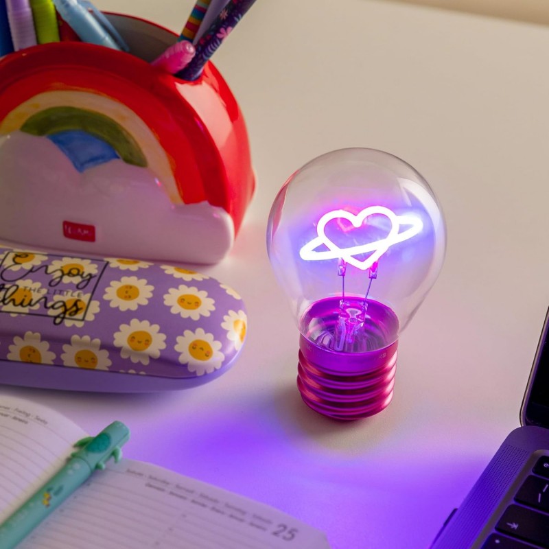 Legami - Lampada Da Tavolo A Forma Di Lampadina, Ricaricabile Con Cavo Usb, Senza Fili, Tema Saturno