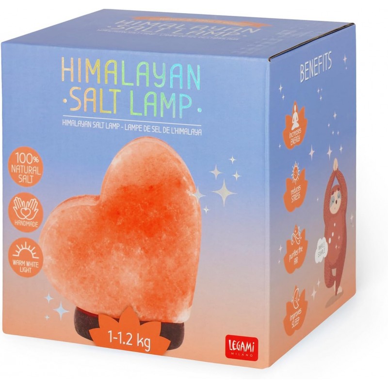 Legami - Lampada Di Sale, Cromoterapia, Forma Cuore, Luce Bianco Caldo, Sale Naturale Himalayano, 11 X 12 X 7.5 Cm