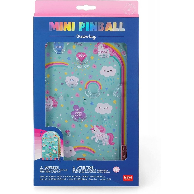 Legami - Mini Flipper, Pinball, Gioco Portatile, 17,7x29 Cm, Tema Unicorn, Pbg0003
