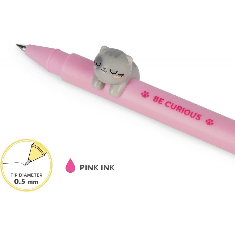 Legami - Penna Gel Con Animaletto Decorativo - Lovely Friends, Inchiostro Rosa, Tema Kitty