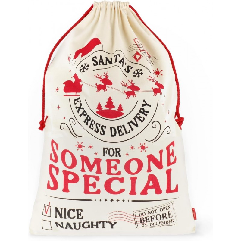 Legami - Sacco Per Regali Di Babbo Natale, 50 X 70 Cm, Con Coulisse, Resistente, Riutilizzabile