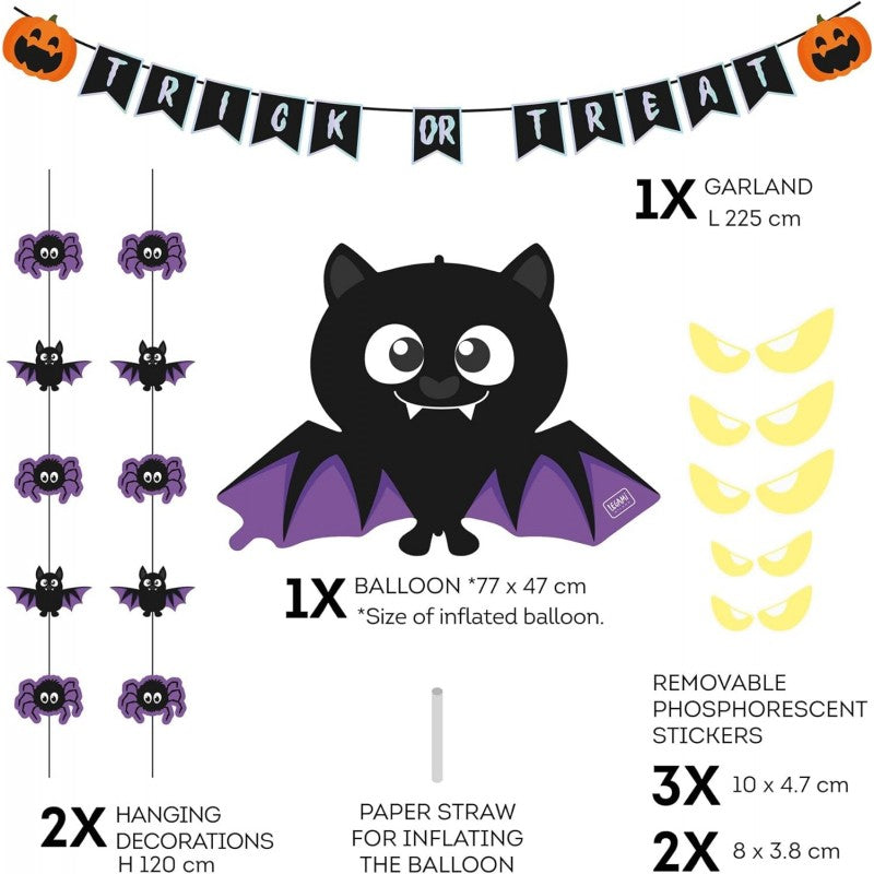 Legami – Set Decorazione Porta Halloween HAL0001 | Sticker Fosforescenti, Palloncino Pipistrello e Accessori con Lamina