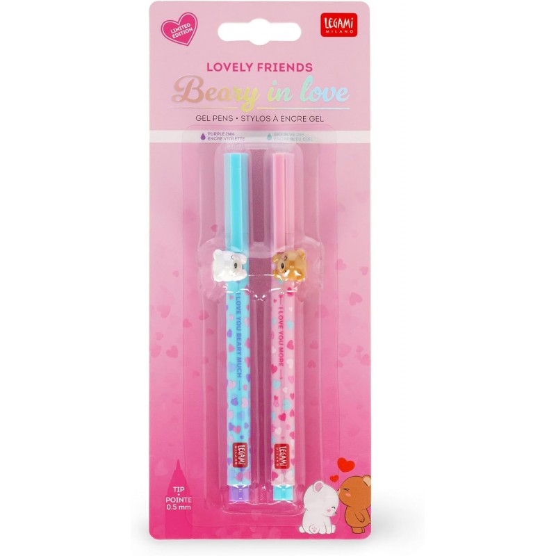 Legami - Set Di 2 Penne Gel Lovely Friends, Edizione Limitata, Inchiostro Azzurro E Viola