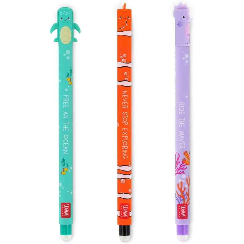 Legami - Set Di 3 Penne Gel Cancellabili, Under The Sea, Punta 0,7 Mm