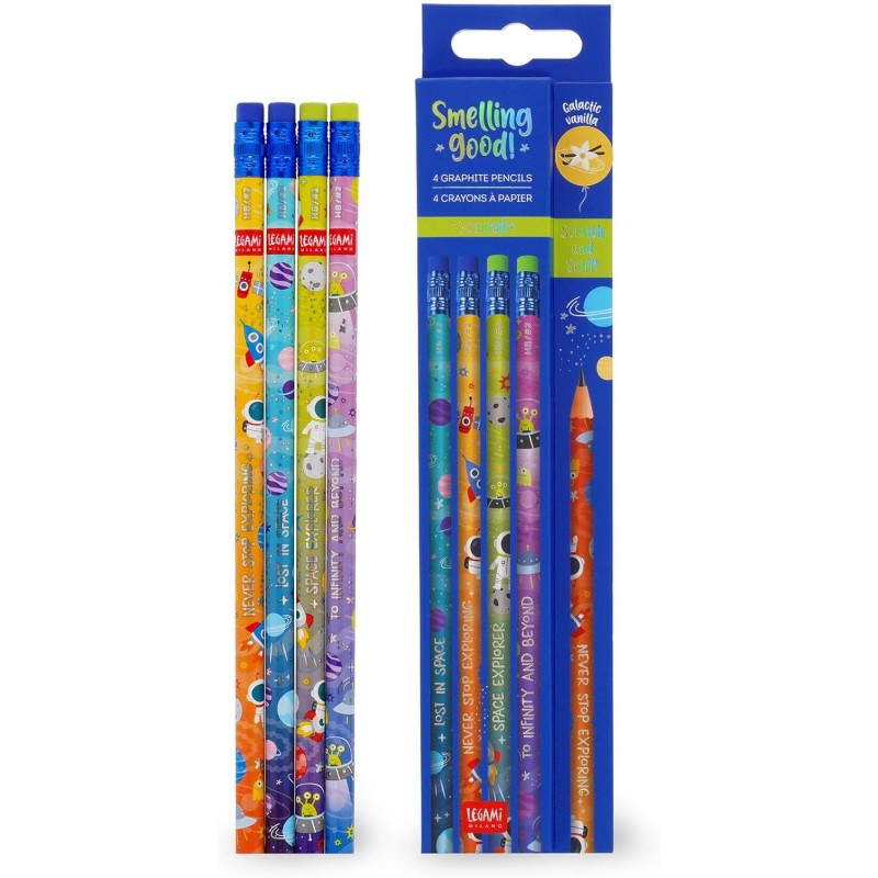 Legami - Set Di 4 Matite Hb Profumate - Smelling Good, Profumo Di Vaniglia, Tema Space